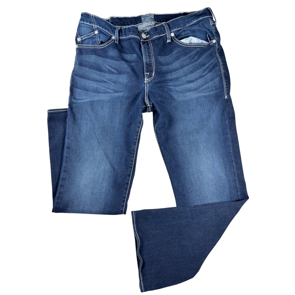 Rock & Republic Henlee Mens Bootcut Jeans Dark Wash Contrast Stitch Blue 38x30